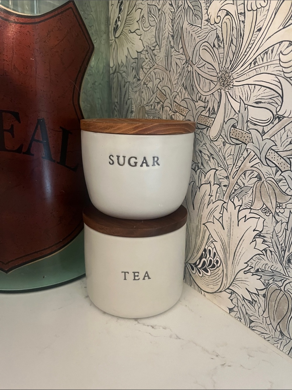 Hearth and Hand Ceramic Sugar & Tea Canisters with Wood Lids - Set of 2